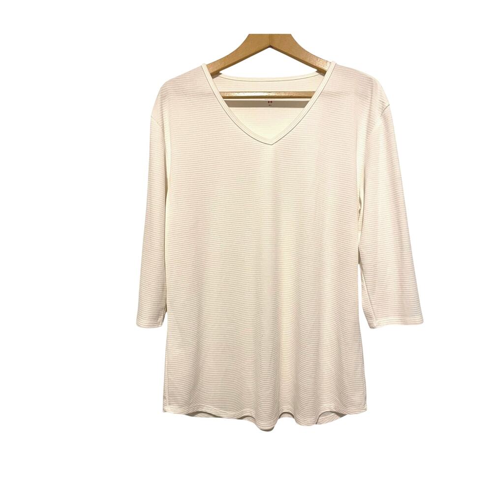 Seg'ments white 3/4 sleeve knit top ribbed solid neutral lightweight Size XL